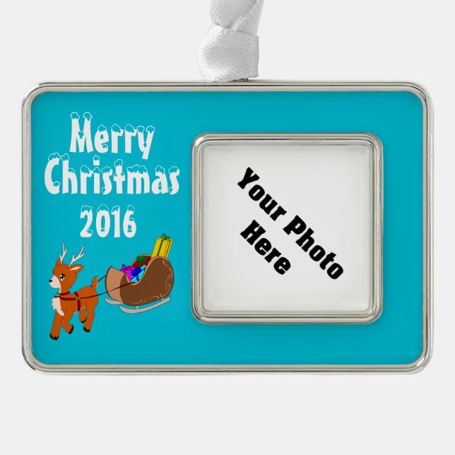 Niedliches Ren-Weihnachtskundenspezifische Rahmen-Ornament Silber (Vorderseite)