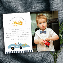 Niedliches Rennauto kids Blue Foto jedes Lebensalt Dankeskarte
