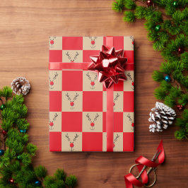 Niedliches Rentier-Braun- und Rotmuster Geschenkpapier