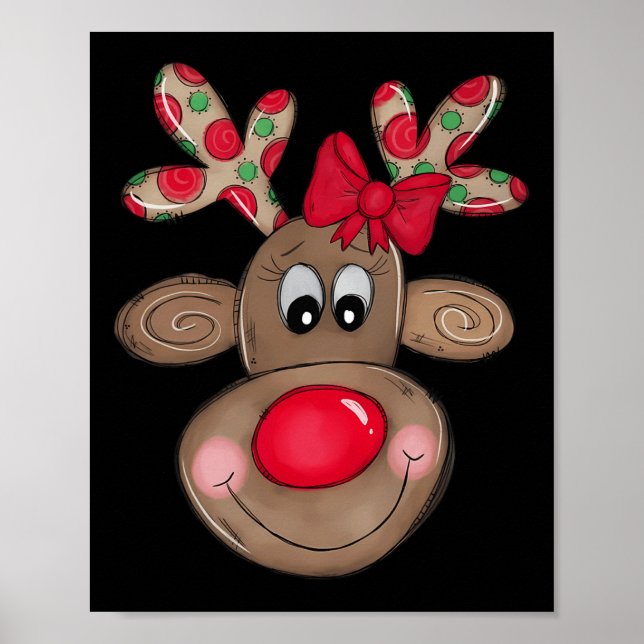 Niedliches Rentier Frohe Weihnachtsoutfit Girls Ki Poster (Vorne)