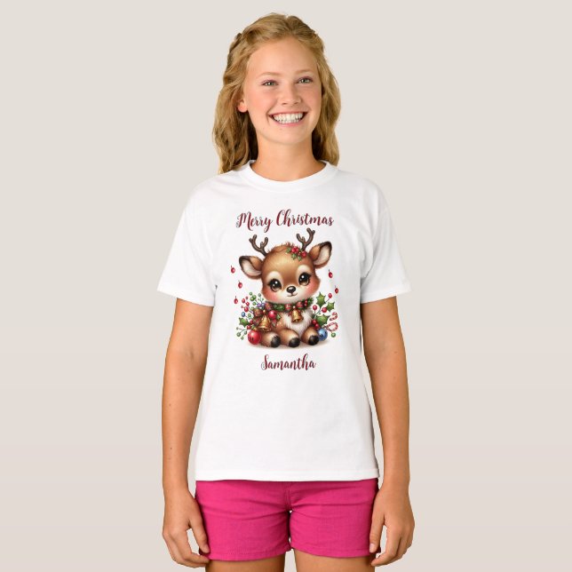 Niedliches Rentier Holiday T-Shirt-Shirt - Persona T-Shirt (Vorne ganz)