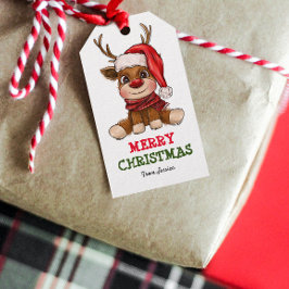 Niedliches Rentier in Weihnachtsmannmütze Kinder W Geschenkanhänger