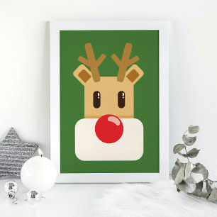 Niedliches Rentier mit Roter Nase Poster