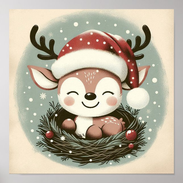 Niedliches Rentier mit Snowglobe Kinder im Zimmer  Poster (Vorne)