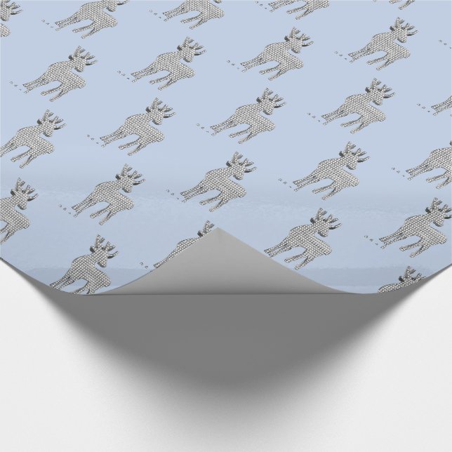 Niedliches Rentier-Muster Modernes Blaues Weihnach Geschenkpapier (Ecke)