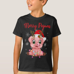 Niedliches Rentier-Schwein im Hut des Weihnachtsma T-Shirt