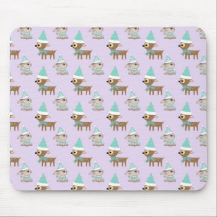 Niedliches Rentier- und Bunnies Holiday Art Muster Mousepad