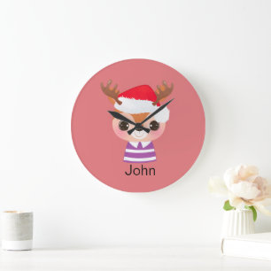 Niedliches Rentier Weihnachtsfest Große Wanduhr