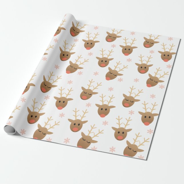 Niedliches Rentiermuster Snowflakes Orange Brown Geschenkpapier (Ungerollt)