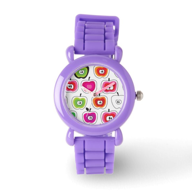 Niedliches Retro-Apfelmuster Armbanduhr (Vorderseite)