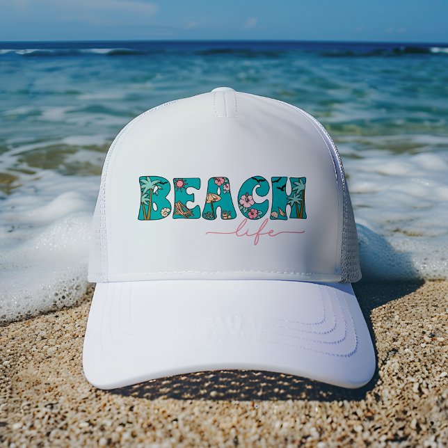 Niedliches Retro Beach Life Truckerkappe (Cute retro-style hat for spring break, family vacations or days at the beach.)