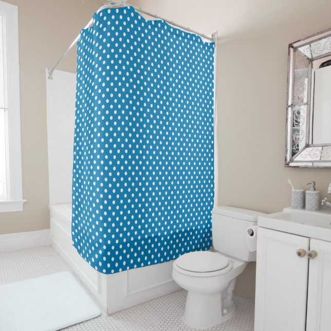 Niedliches Retro-Blaues Polka-Dot-Muster Duschvorhang (Beispiel)