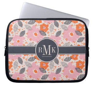Niedliches Retro Blumenmuster des Monogramm- Laptopschutzhülle