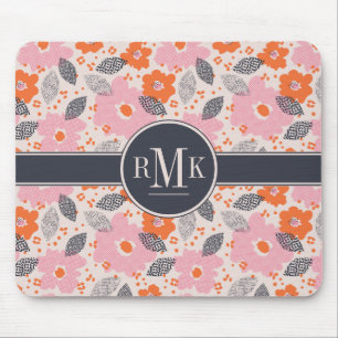 Niedliches Retro Blumenmuster des Monogramm- Mousepad