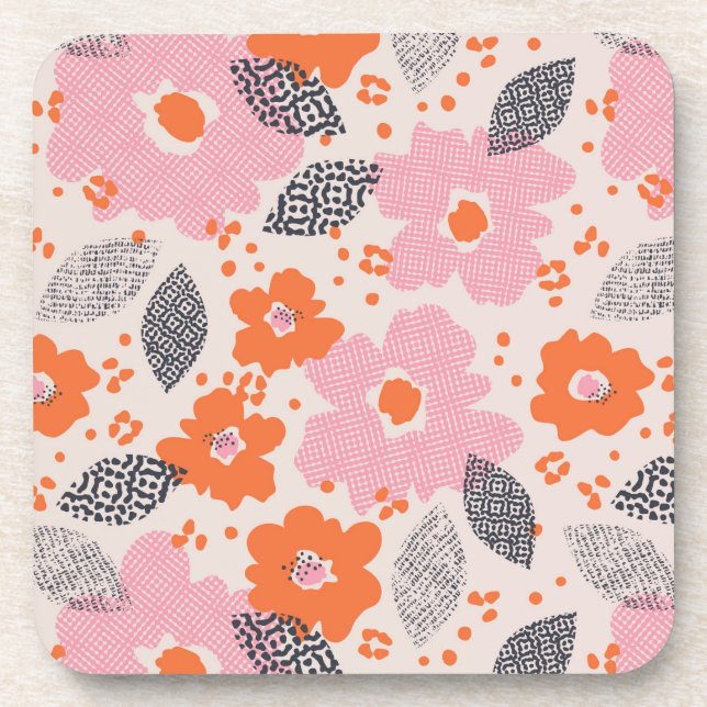 Niedliches Retro Blumenmuster Getränkeuntersetzer (Vorderseite)