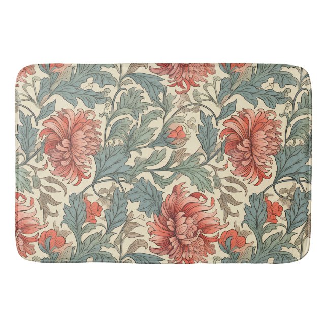Niedliches Retro-Blumenmuster Rosa Blauer Farbton Badematte (Vorderseite)