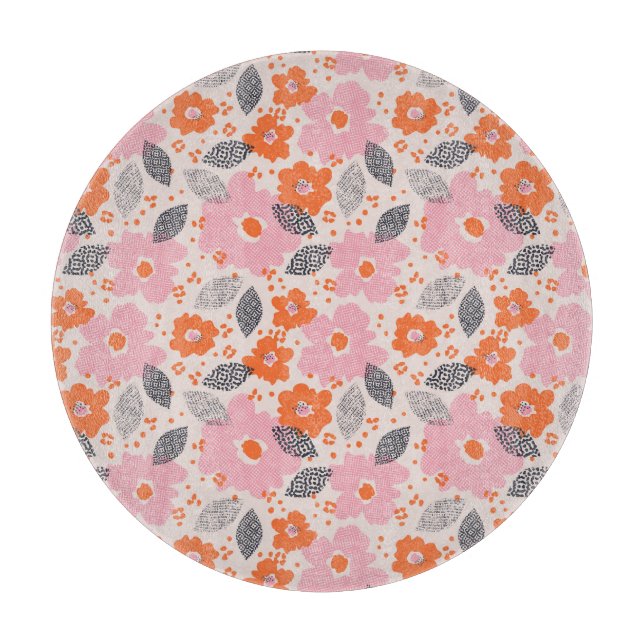 Niedliches Retro Blumenmuster Schneidebrett (Vorderseite)