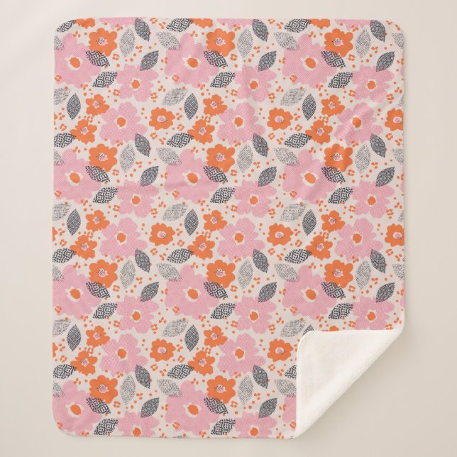 Niedliches Retro Blumenmuster Sherpadecke (Vorderseite)