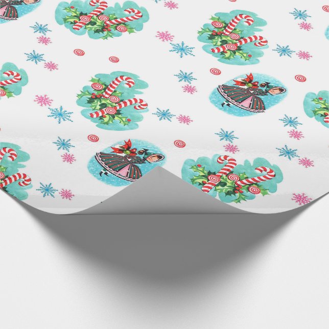 Niedliches Retro Candy Cane Weihnachtswrapping Pap Geschenkpapier (Ecke)