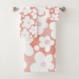 Niedliches Retro Daisy Muster Rosa Terrakotta auf  Badhandtuch Set