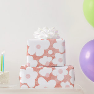 Niedliches Retro Daisy Muster Rosa Terrakotta auf Geschenkpapier