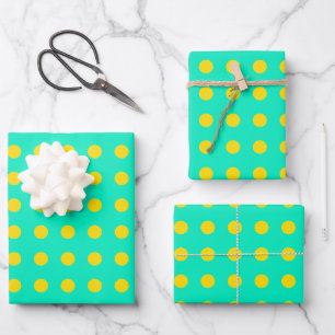 Niedliches Retro Dots Muster in Minz Grün und Gelb Geschenkpapier Set