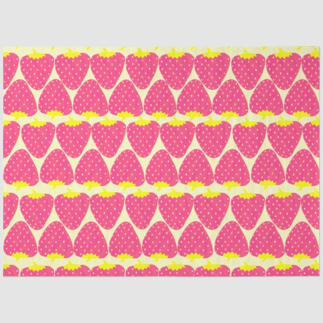 Niedliches Retro-Erdbeermuster in leuchtend rosa Seidenpapier (Vorderseite)