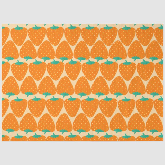 Niedliches Retro-Erdbeermuster in Orange und Green Seidenpapier (Vorderseite)