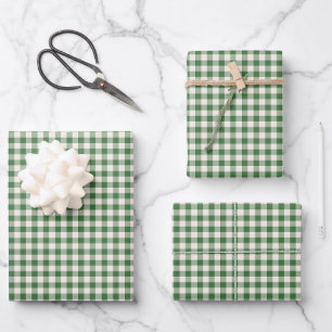 Niedliches Retro Green Gingham Kariertes Muster Geschenkpapier Set