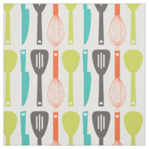 Niedliches Retro Green Orange Kitchen Utensidmuste Stoff