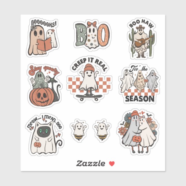 Niedliches Retro-Halloween-Ghost-Sticker-Pack Aufkleber (Blatt)
