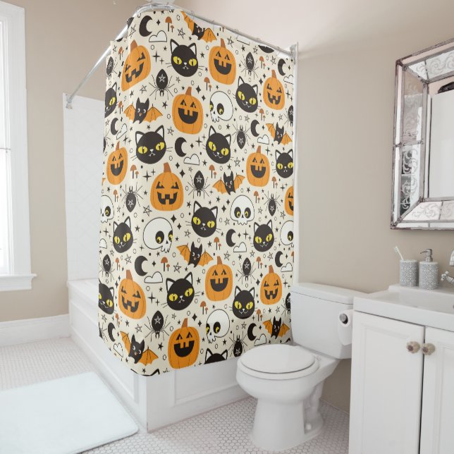 Niedliches Retro Halloween-Muster Duschvorhang (Beispiel)