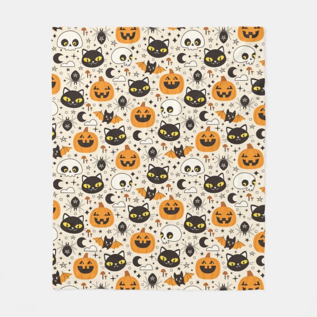Niedliches Retro Halloween-Muster Fleecedecke (Vorderseite)