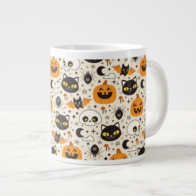 Niedliches Retro Halloween-Muster Jumbo-Tasse (Vorderseite Rechts)