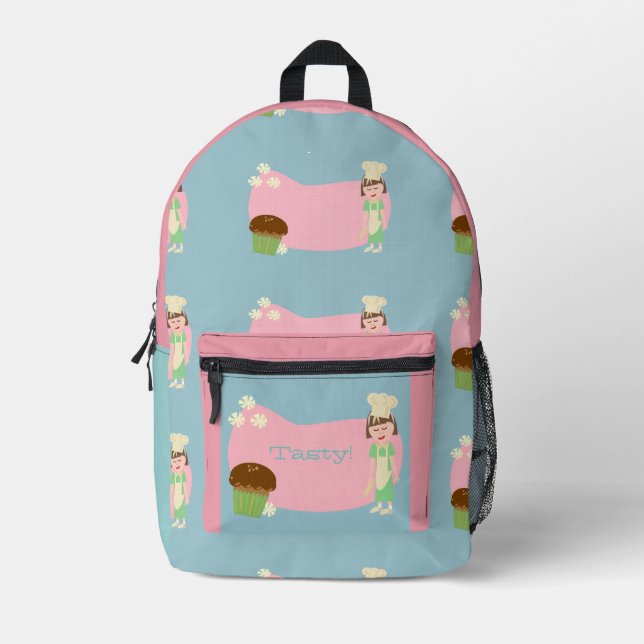 Niedliches Retro-Muffin-Baker-Cartoon-Design Bedruckter Rucksack (Vorderseite)