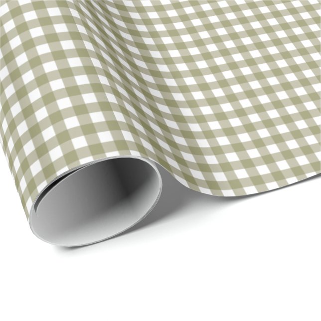 Niedliches Retro Olive Green Gingham Kariertes Mus Geschenkpapier (Rolleneckpunkt)