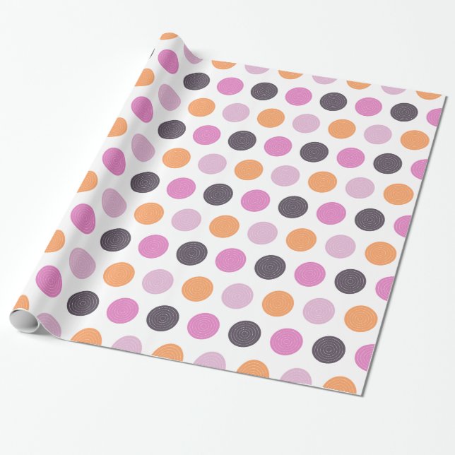 Niedliches Retro Orange Lila Pink Polka Dot Muster Geschenkpapier (Ungerollt)