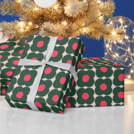 Niedliches Retro Pop Blume Muster | Weihnachtsgrün Geschenkpapier