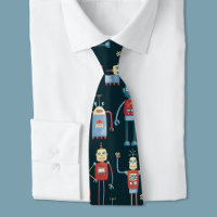 Niedliches Retro-Robotermuster dunkel