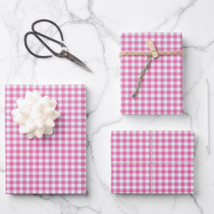 Niedliches Retro Rosa Gingham Kariertes Muster  Geschenkpapier Set