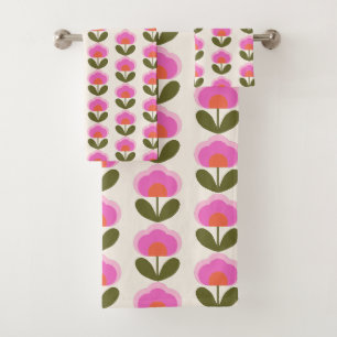 Niedliches Retro-Rosa-Skandinavien Blume Kunstmust Badhandtuch Set