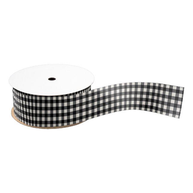 Niedliches Retro Schwarz und Weiß Gingham Karierte Ripsband (Spule)