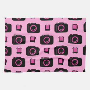 Niedliches Retro-Stil rosa Schwarze Kamera Muster Handtuch