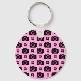 Niedliches Retro-Stil rosa Schwarze Kamera Muster Schlüsselanhänger