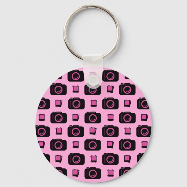 Niedliches Retro-Stil rosa Schwarze Kamera Muster Schlüsselanhänger (Vorderseite)