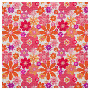 Niedliches Retro-Style Blumenmuster Orange Pink Stoff