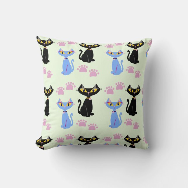Niedliches Retro-Style-Muster für Illustrierte Kat Kissen (Vorderseite)