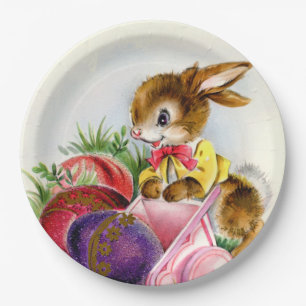 niedliches Retro Vintag Osterhase Pappteller