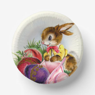 niedliches Retro Vintag Osterhase  Pappteller