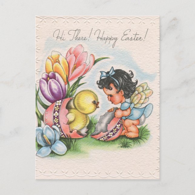 niedliches Retro-Vintag-Osterküken Postkarte (Vorderseite)